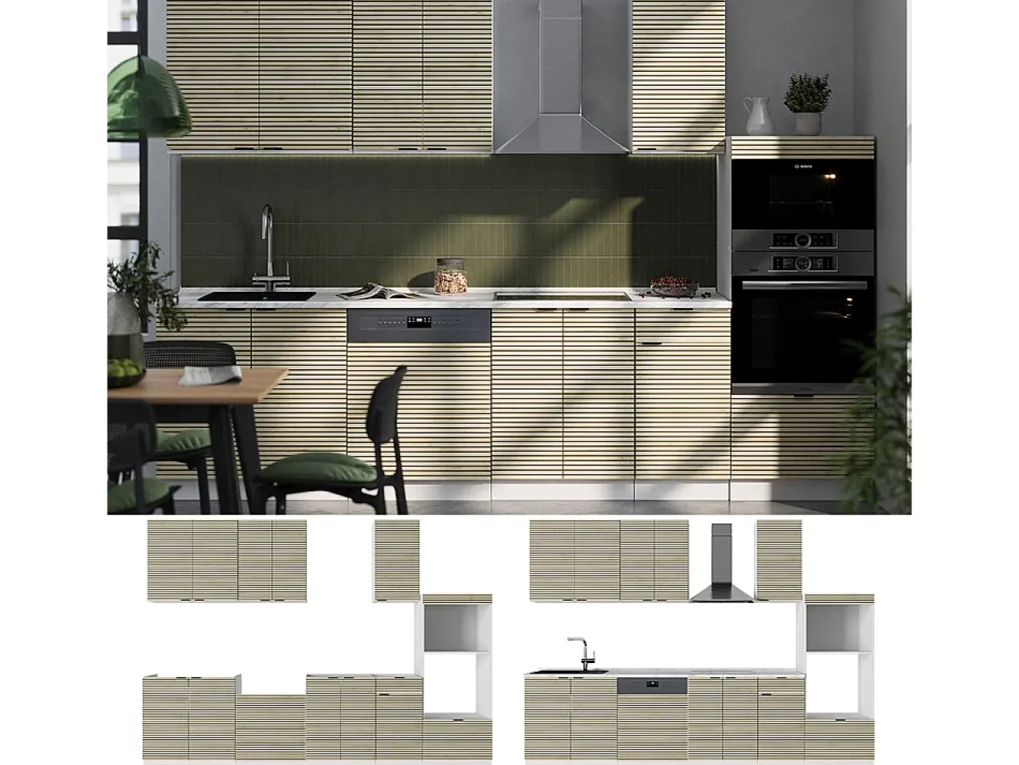 Mueble de cocina panel roble/blanco 300x60x81.6 fame-line