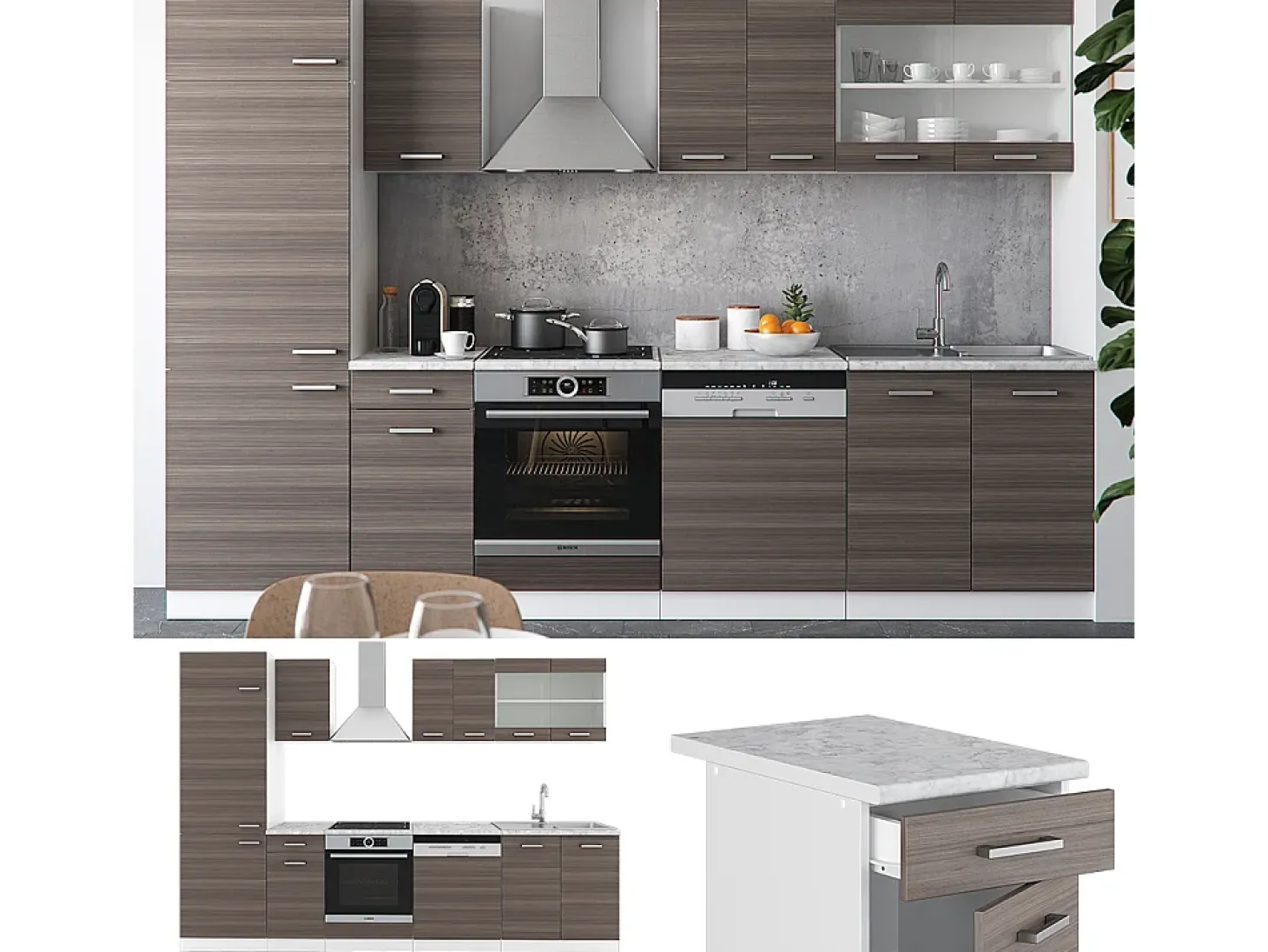 Mueble de cocina precioso gris/blanco 300x46x81.6 r-line