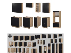 Mueble de cocina rayas negras/roble dorado 280x46x81.6 fame-line