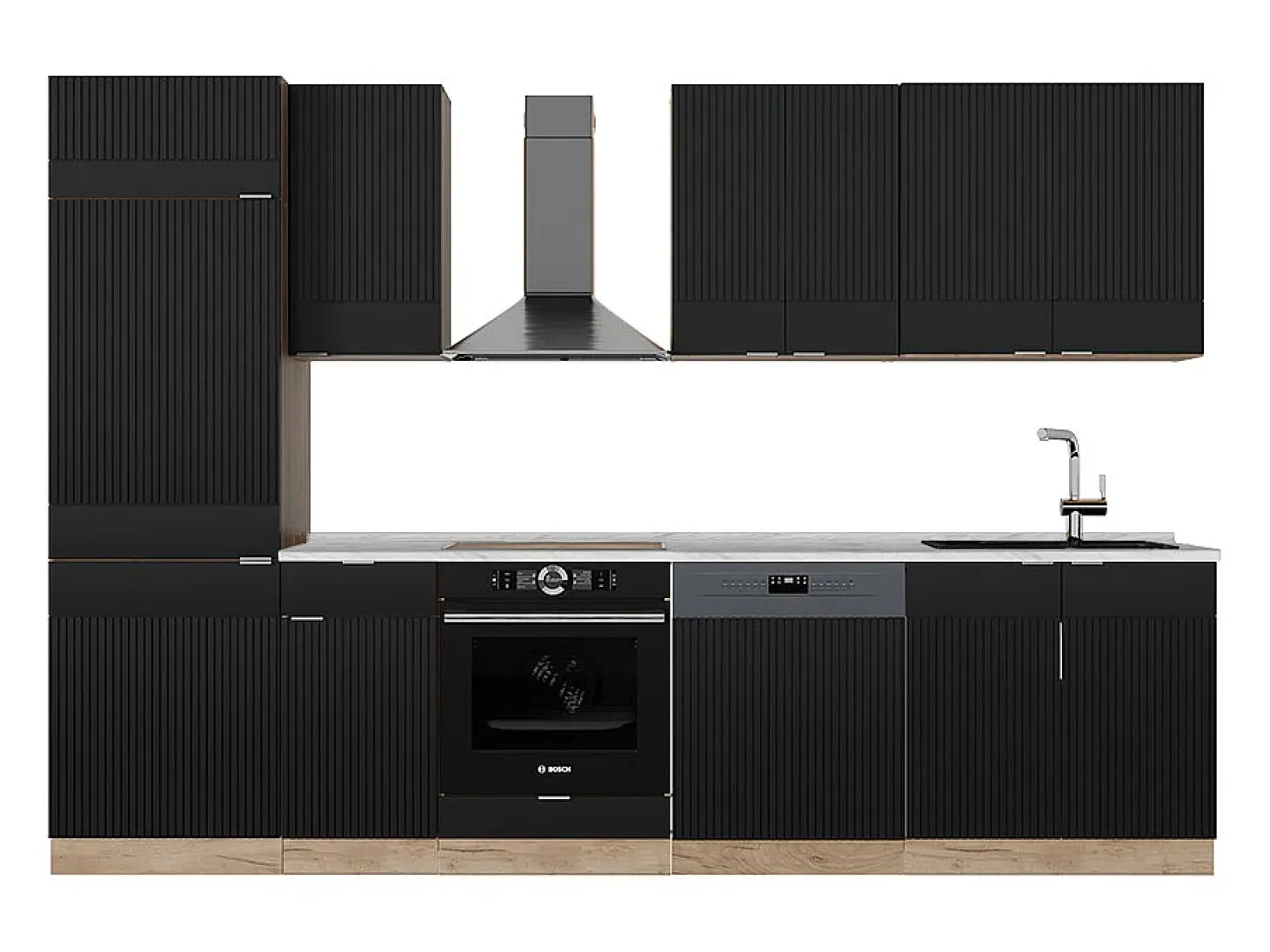 Mueble de cocina rayas negras/roble dorado 300x60x81.6 fame-line