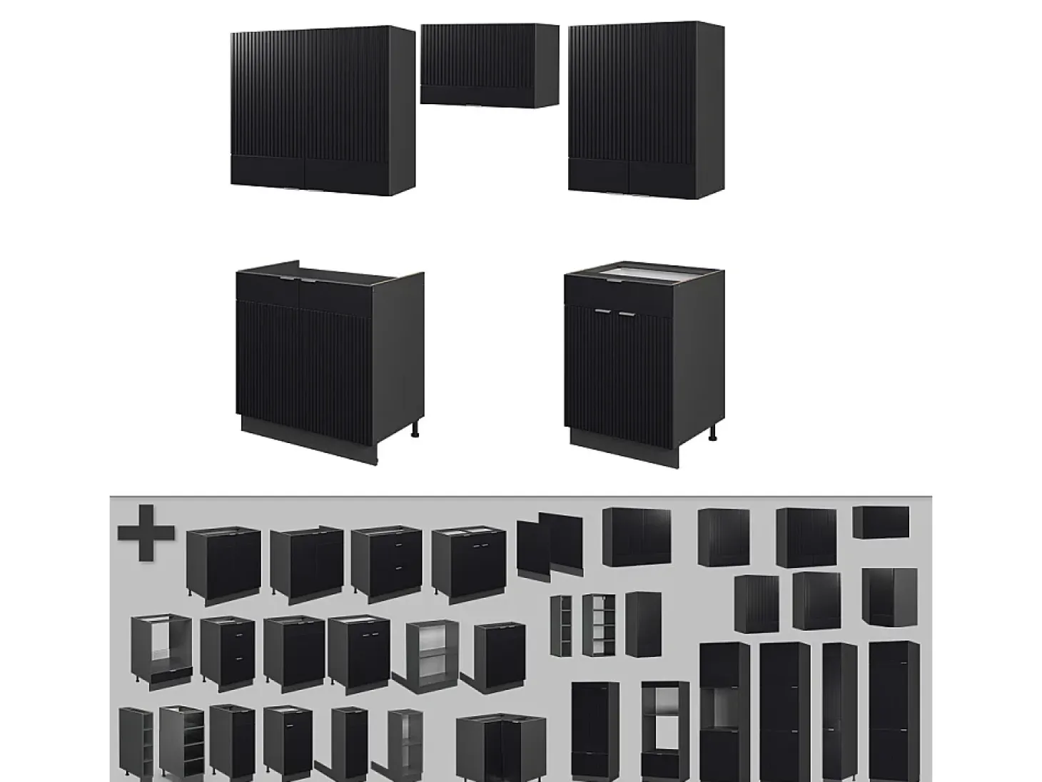 Mueble de cocina rayas negras/antracita 200x46x81.6 fame-line
