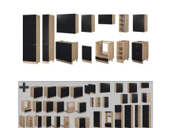 Mueble de cocina rayas negras/roble dorado 355x60x81.6 fame-line