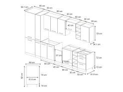 Mueble de cocina rayas negras/roble dorado 355x60x81.6 fame-line