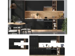 Mueble de cocina rayas negras/roble dorado 355x60x81.6 fame-line