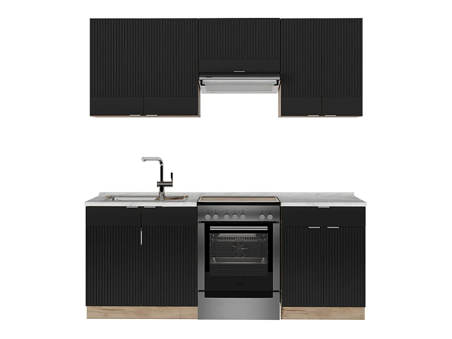 Mueble de cocina rayas negras/roble dorado 200x46x81.6 fame-line