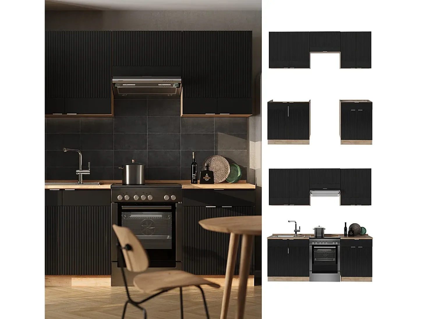 Mueble de cocina rayas negras/roble dorado 200x46x81.6 fame-line