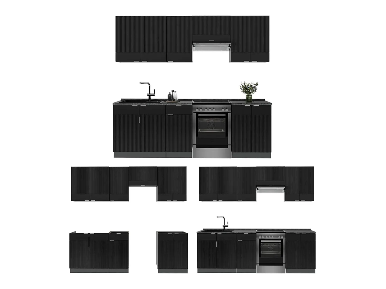 Mueble de cocina rayas negras/antracita 240x60x81.6 fame-line
