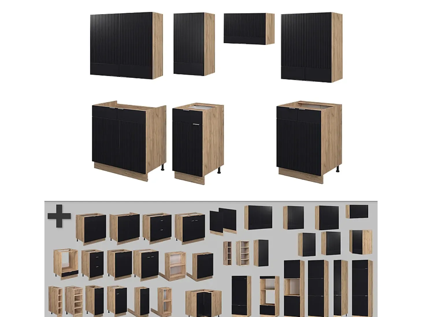 Mueble de cocina rayas negras/roble dorado 240x46x81.6 fame-line