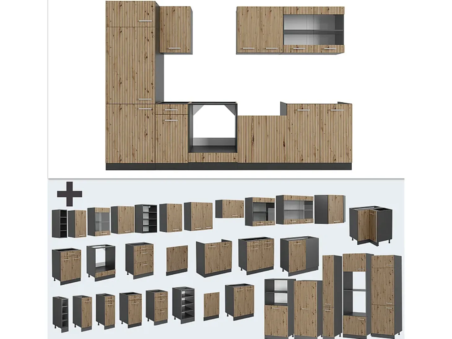 Mueble de cocina roble artesanal/antracita 300x60x81.6 r-line