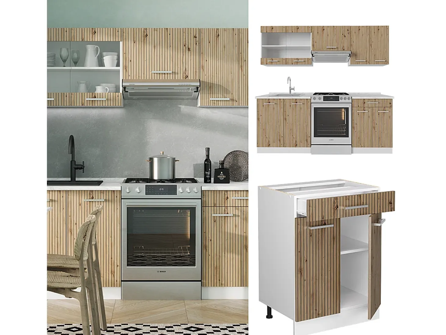 Mueble de cocina roble artesanal/blanco 200x60x81.6 r-line