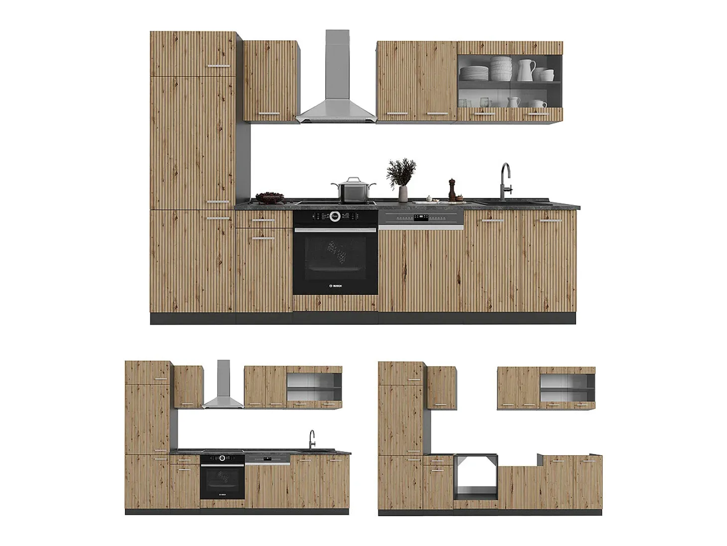 Mueble de cocina roble artesanal/antracita 300x60x81.6 r-line