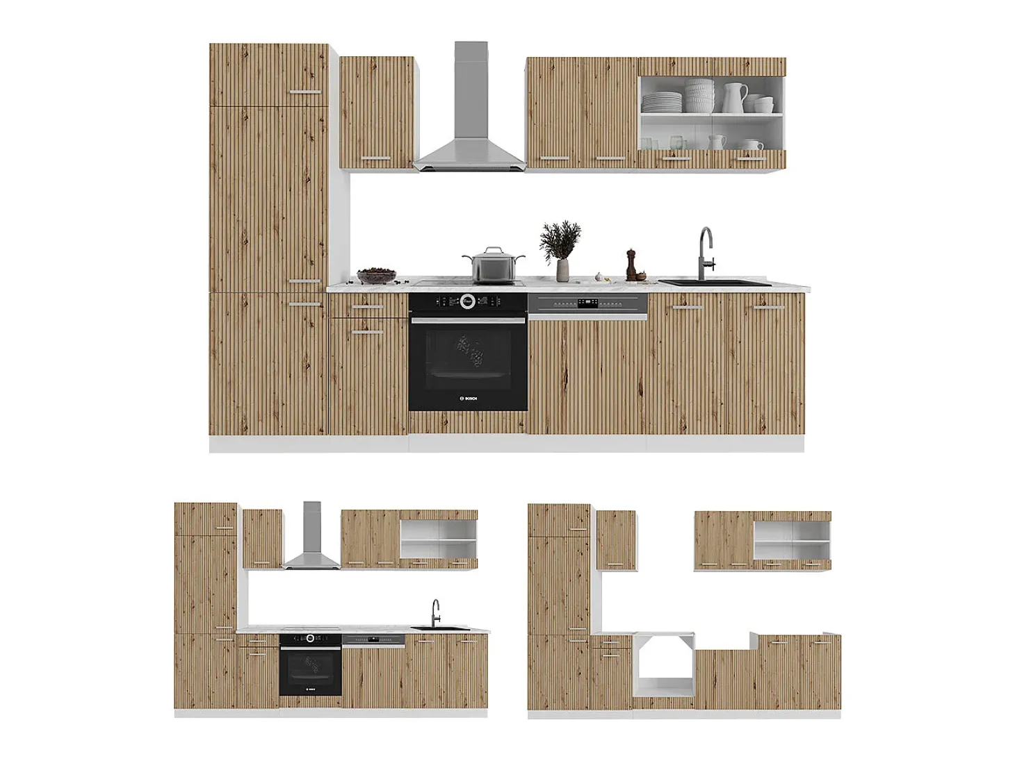 Mueble de cocina roble artesanal/blanco 300x60x81.6 r-line