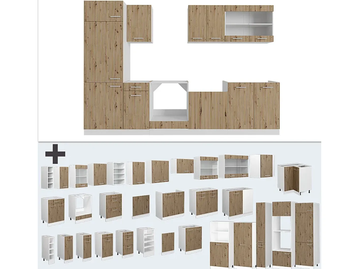 Mueble de cocina roble artesanal/blanco 300x60x81.6 r-line