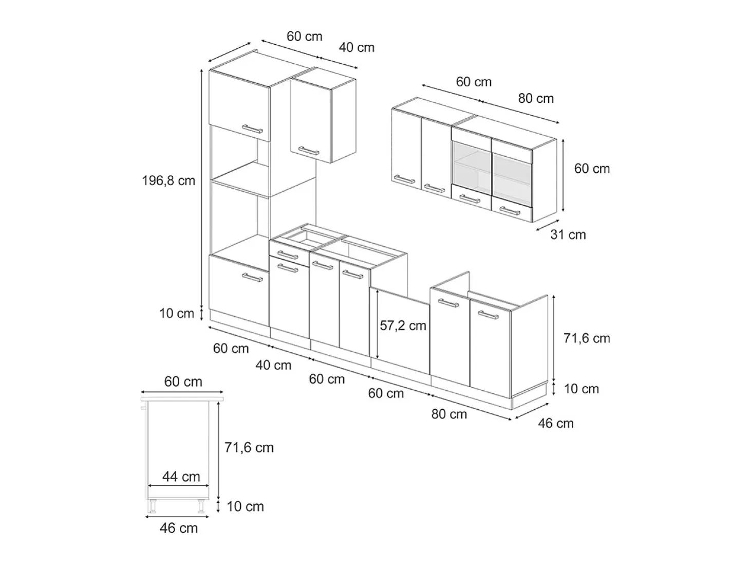 Mueble de cocina roble artesanal/blanco 300x60x81.6 r-line