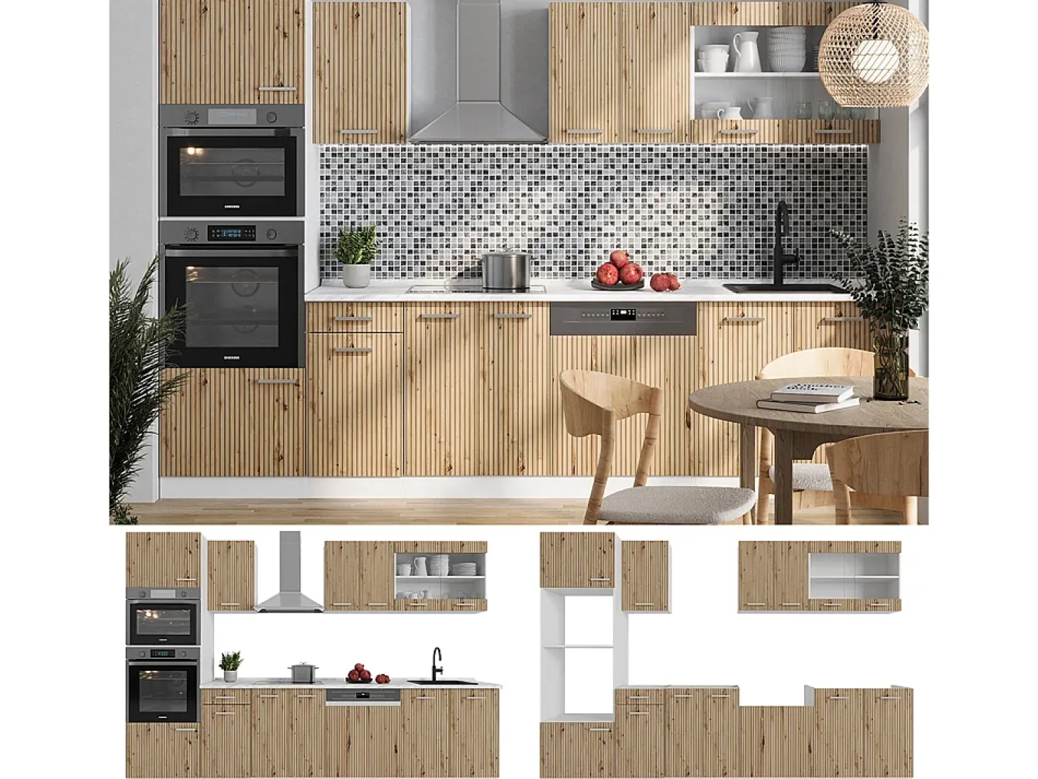Mueble de cocina roble artesanal/blanco 300x60x81.6 r-line