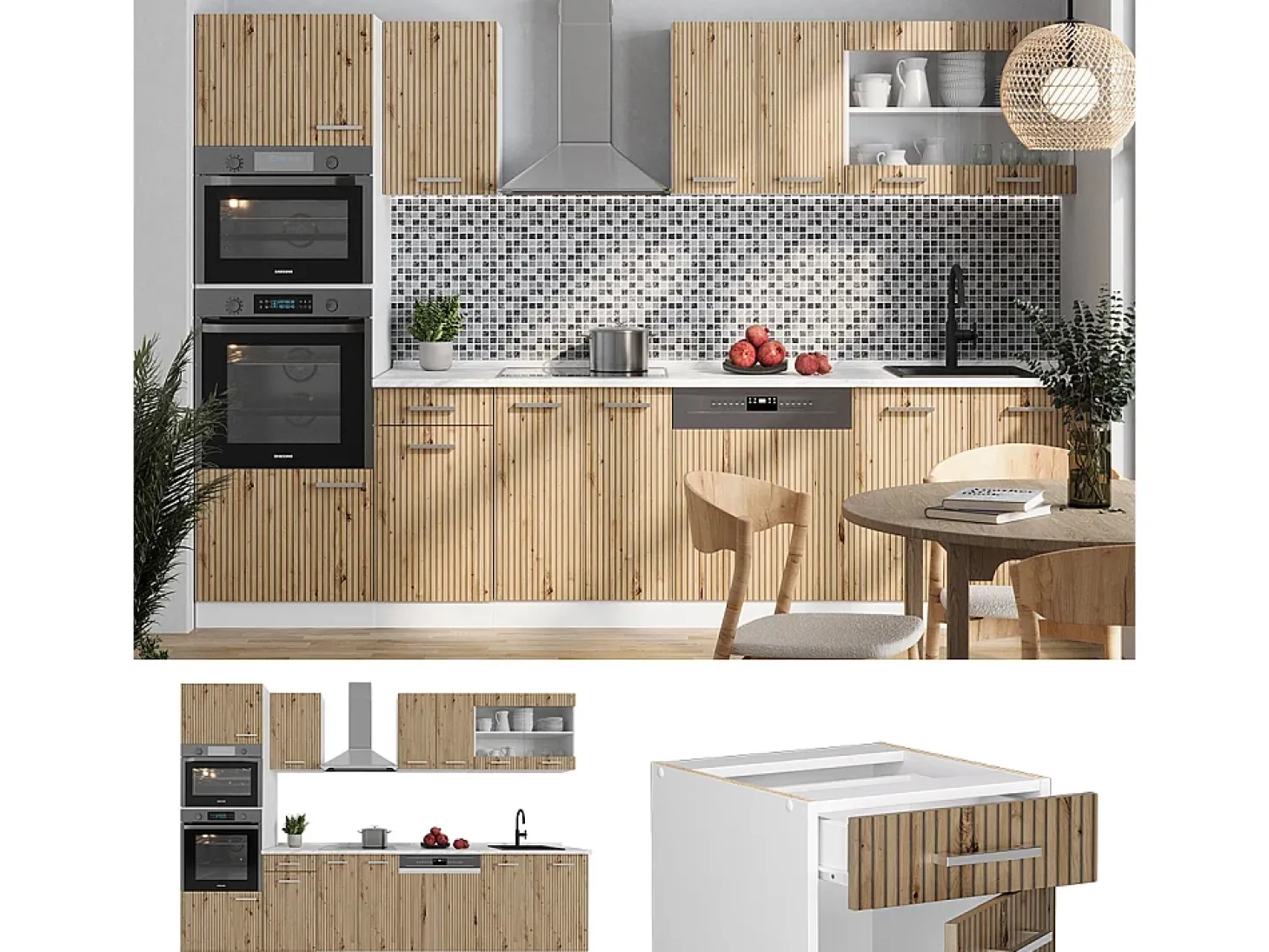 Mueble de cocina roble artesanal/blanco 300x60x81.6 r-line