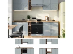 Mueble de cocina roble azul claro/gris dorado 235x46x81.6 fame-line