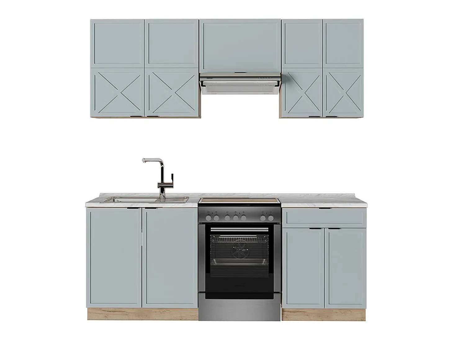 Mueble de cocina roble azul claro/gris dorado 200x60x81.6 fame-line
