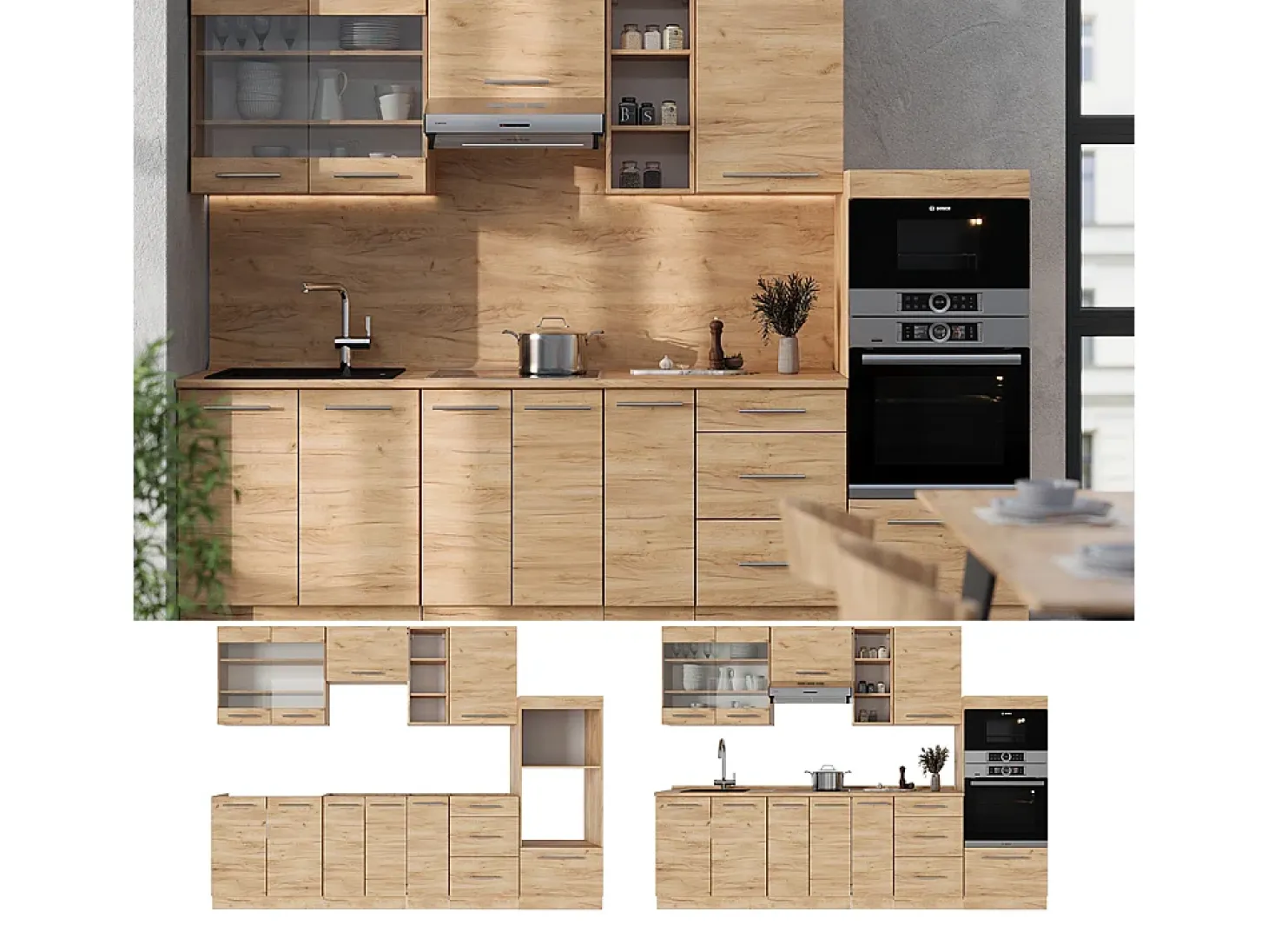 Mueble de cocina roble dorado 280x60x81.6 fame-line