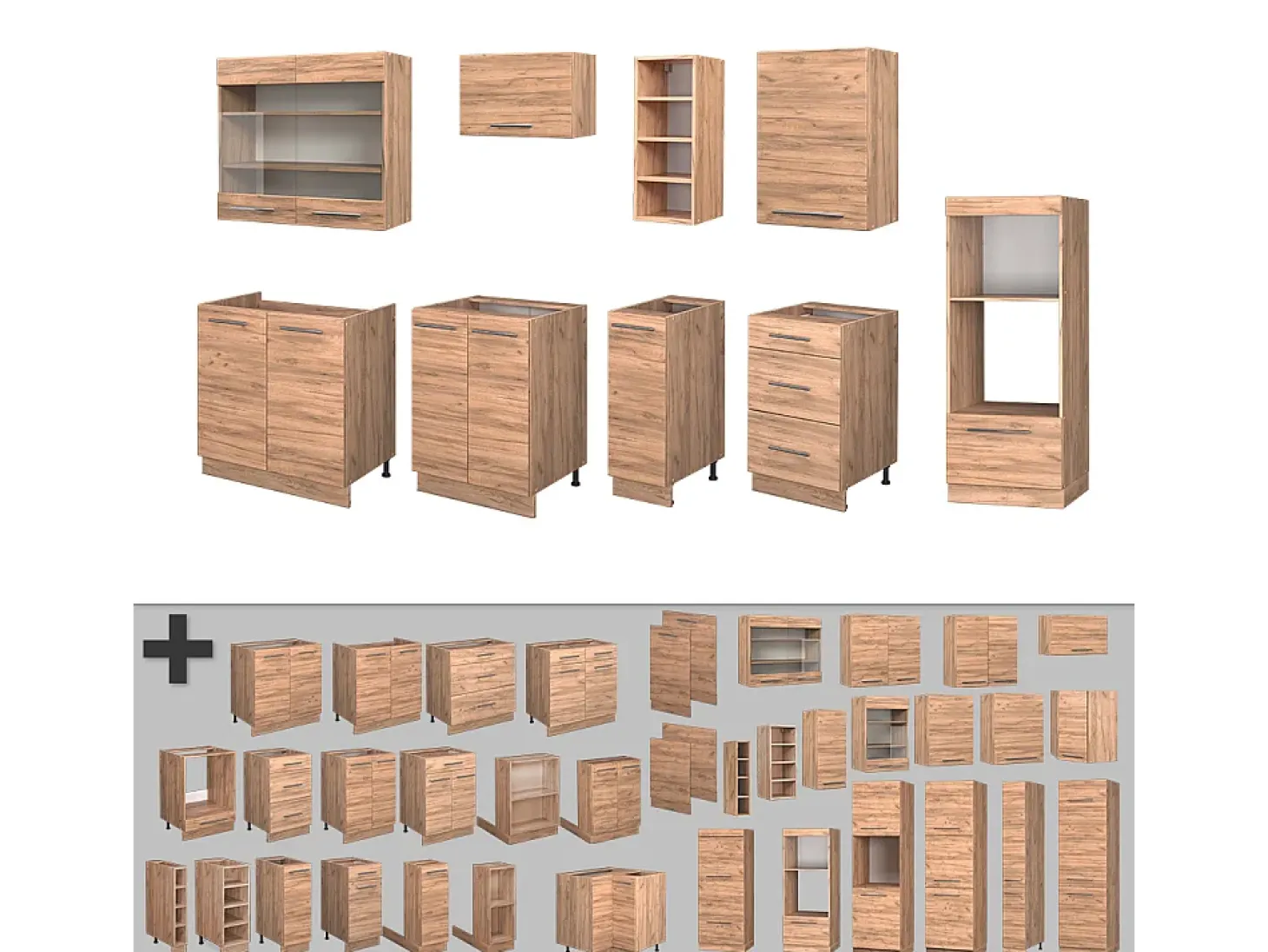 Mueble de cocina roble dorado 280x60x81.6 fame-line