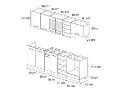 Mueble de cocina roble negro/dorado de alto brillo 240x60x81.6 r-line