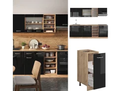 Mueble de cocina roble negro/dorado de alto brillo 240x60x81.6 r-line