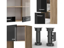 Mueble de cocina roble negro/dorado de alto brillo 350x46x81.6 r-line
