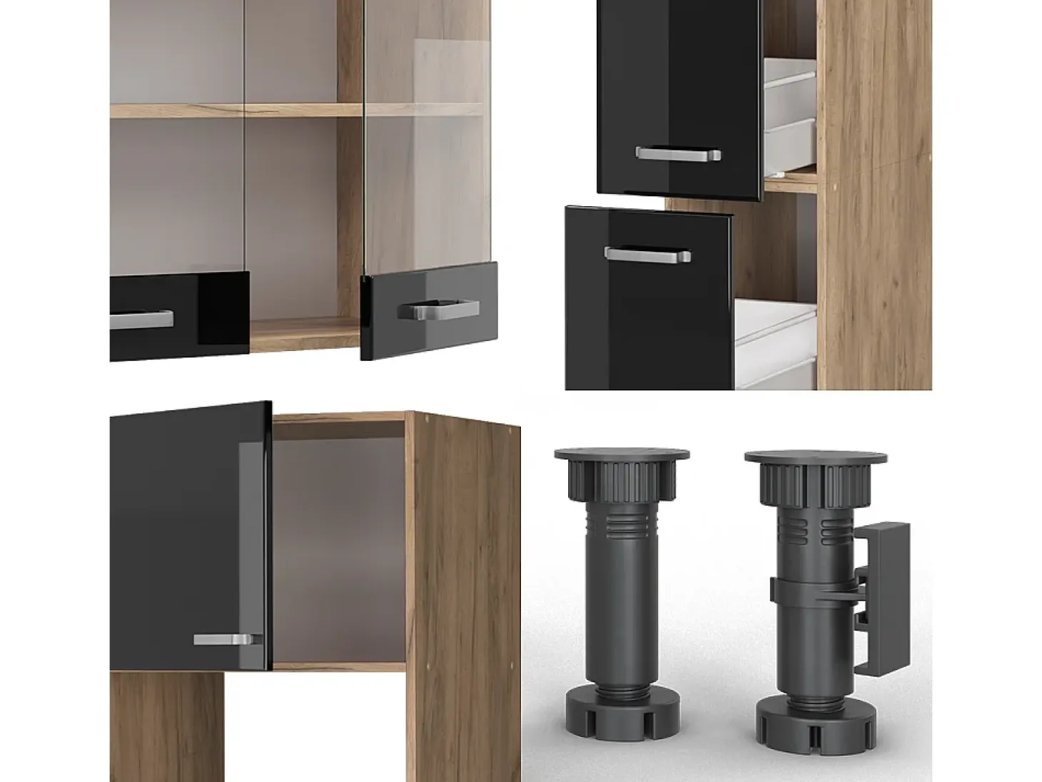 Mueble de cocina roble negro/dorado de alto brillo 350x46x81.6 r-line