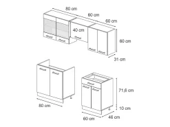Mueble de cocina roble negro/dorado de alto brillo 200x46x81.6 r-line