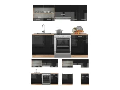 Mueble de cocina roble negro/dorado de alto brillo 200x46x81.6 r-line