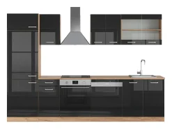 Mueble de cocina roble negro/dorado de alto brillo 300x46x81.6 r-line