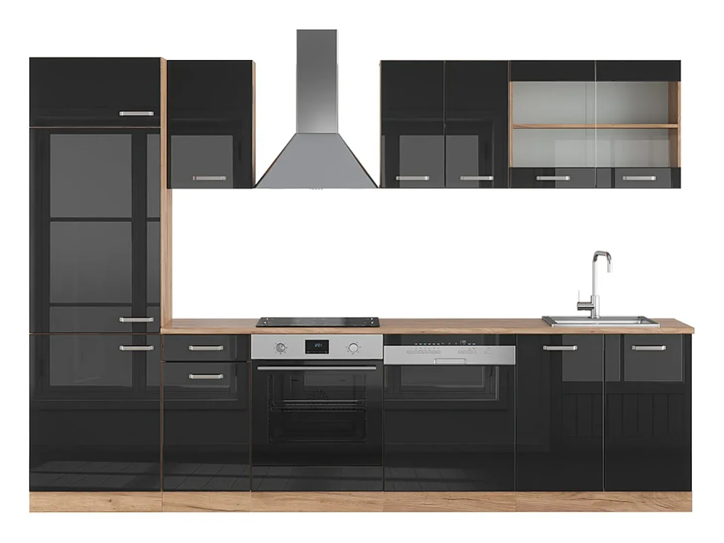 Mueble de cocina roble negro/dorado de alto brillo 300x46x81.6 r-line