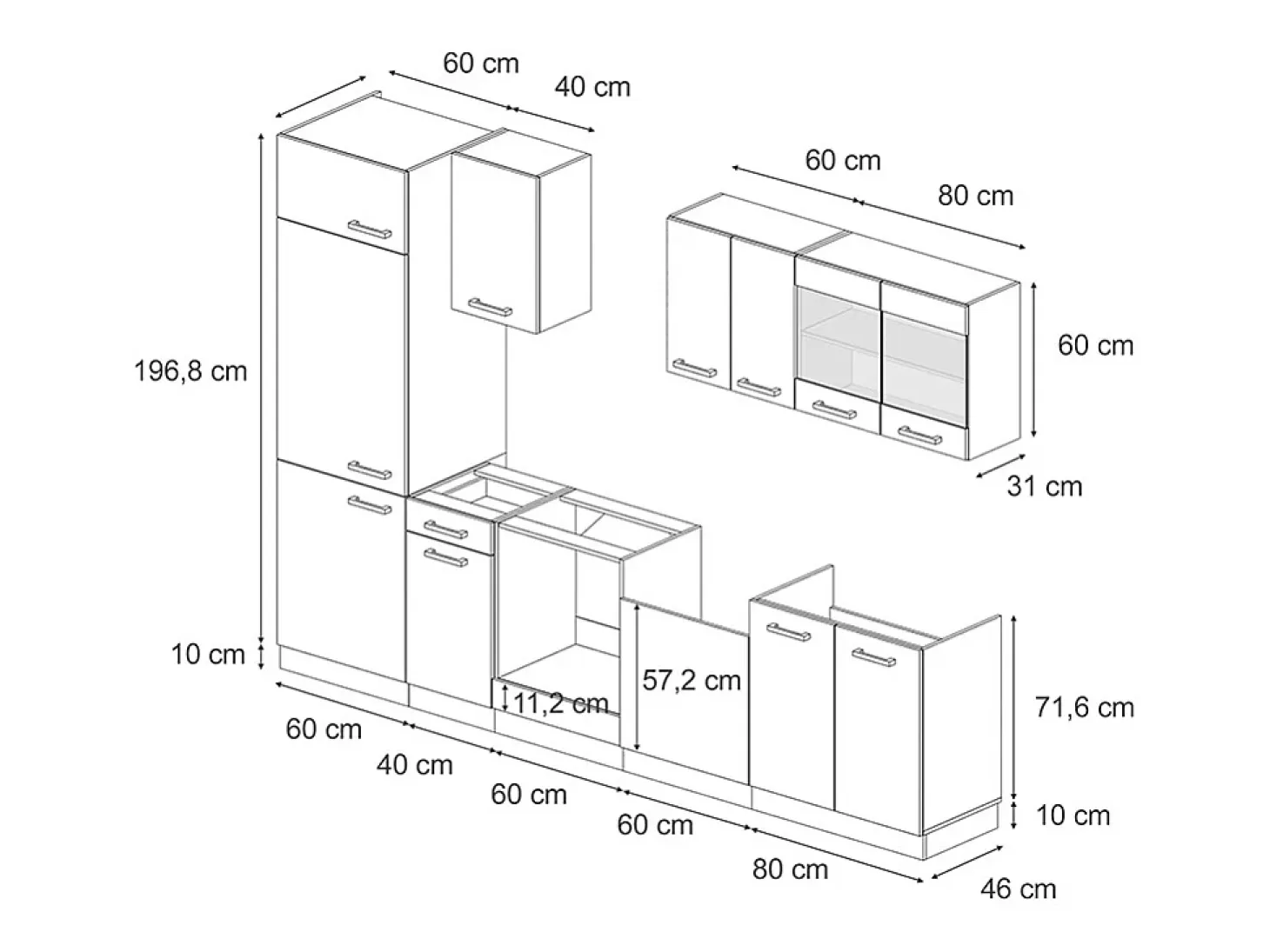 Mueble de cocina roble negro/dorado de alto brillo 300x46x81.6 r-line