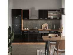 Mueble de cocina roble negro/dorado de alto brillo 300x60x81.6 r-line