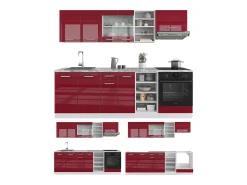 Mueble de cocina rojo brillo intenso/blanco 240x46x81.6 r-line