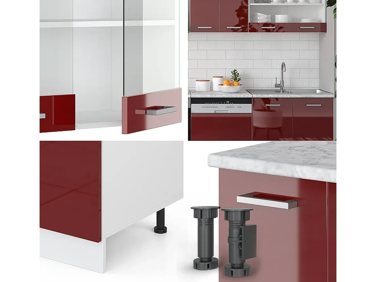 Mueble de cocina rojo brillo intenso/blanco 300x46x81.6 r-line