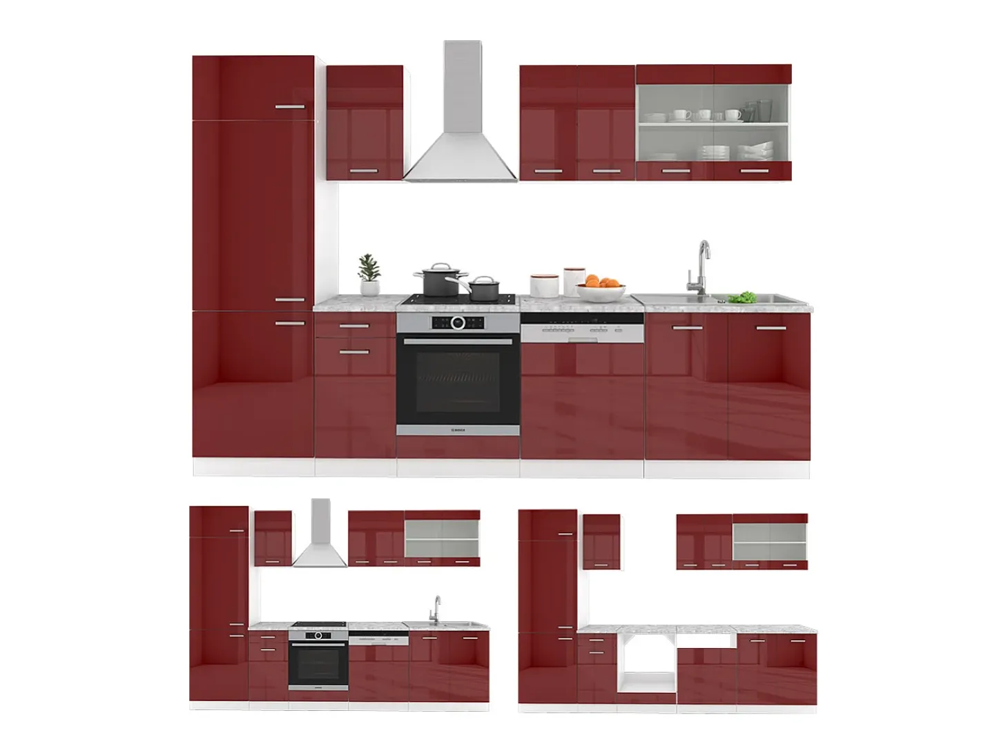 Mueble de cocina rojo brillo intenso/blanco 300x46x81.6 r-line