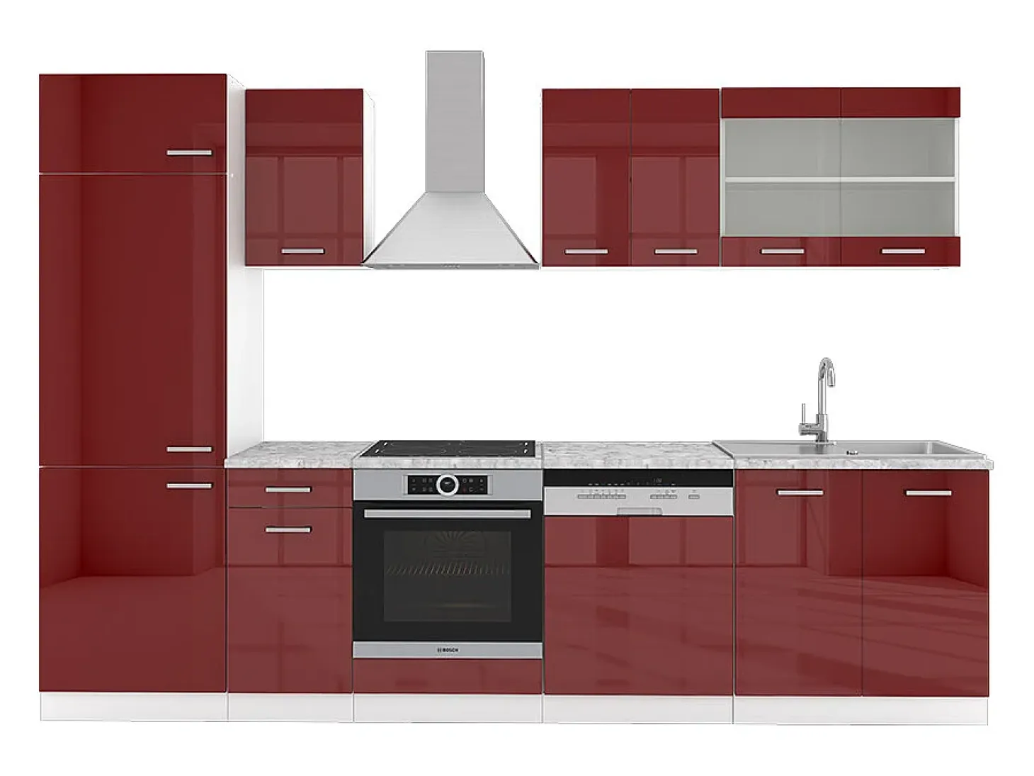 Mueble de cocina rojo brillo intenso/blanco 300x46x81.6 r-line
