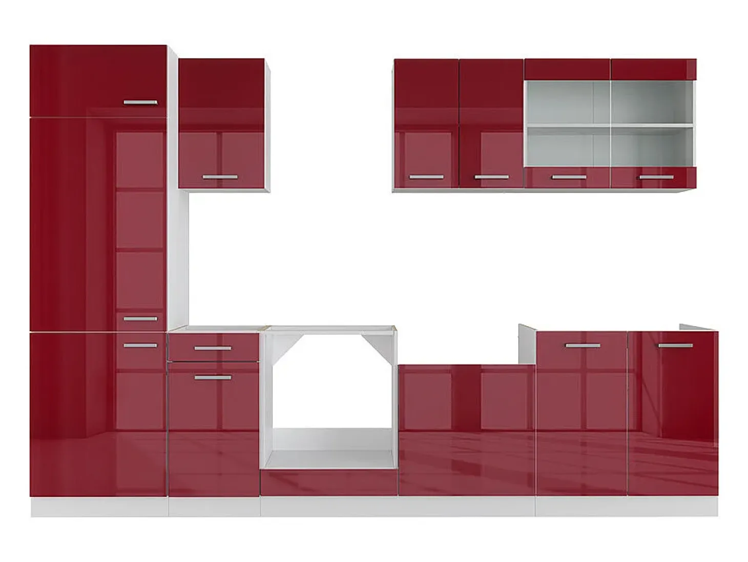 Mueble de cocina rojo brillo intenso/blanco 300x46x81.6 r-line