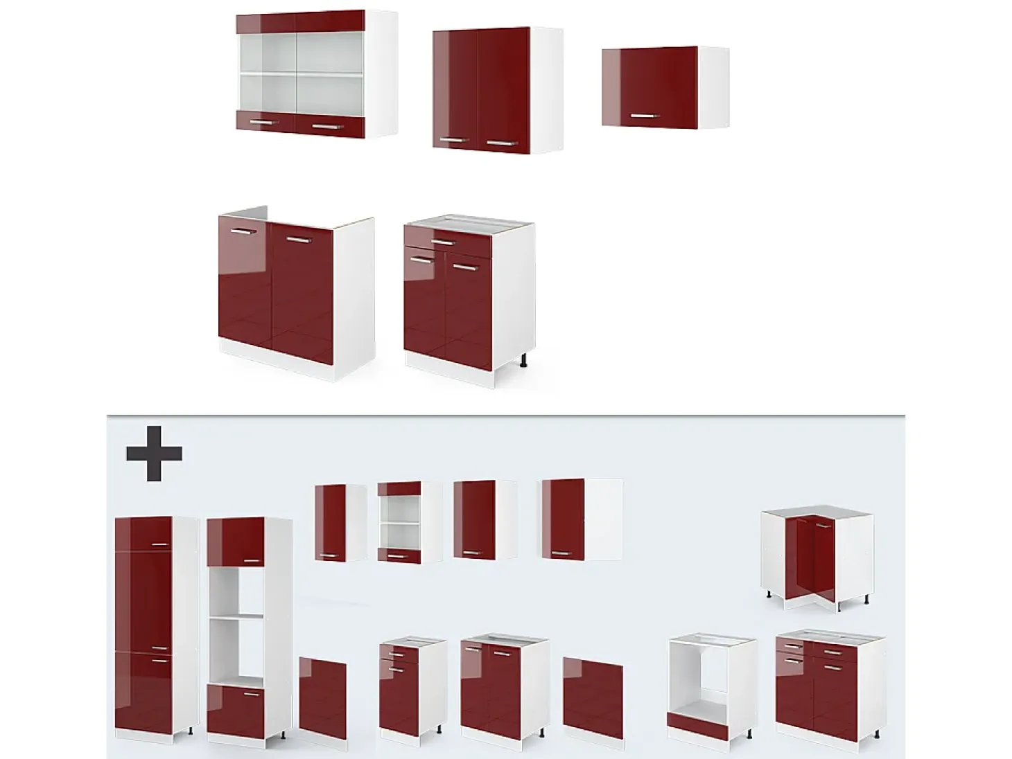 Mueble de cocina rojo brillo intenso/blanco 200x60x81.6 r-line
