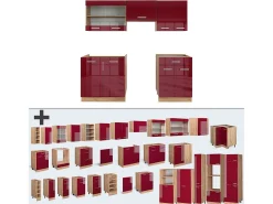 Mueble de cocina rojo brillo intenso/roble dorado 200x46x81.6 r-line