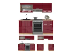 Mueble de cocina rojo brillo intenso/roble dorado 200x46x81.6 r-line
