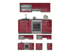 Mueble de cocina rojo brillo intenso/antracita 200x46x81.6 r-line