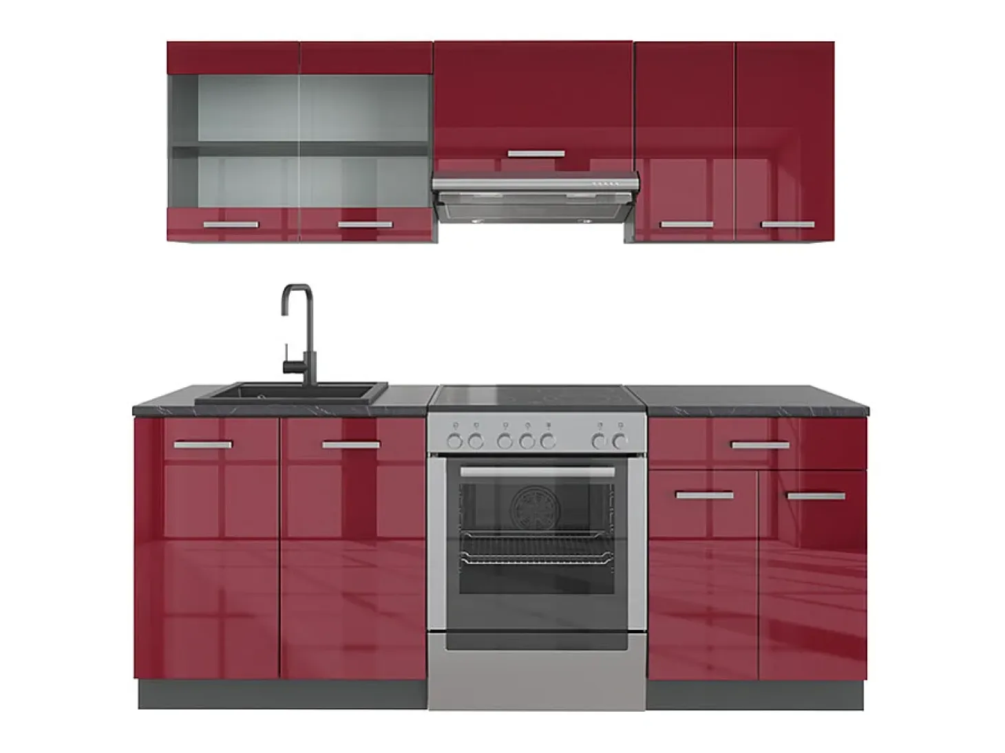 Mueble de cocina rojo brillo intenso/antracita 200x46x81.6 r-line