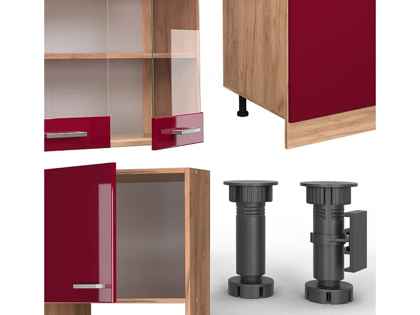 Mueble de cocina rojo brillo intenso/roble dorado 300x46x81.6 r-line