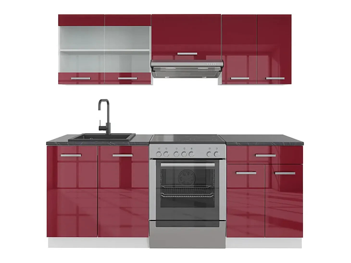 Mueble de cocina rojo brillo intenso/blanco 200x46x81.6 r-line