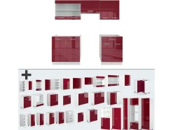 Mueble de cocina rojo brillo intenso/blanco 200x46x81.6 r-line
