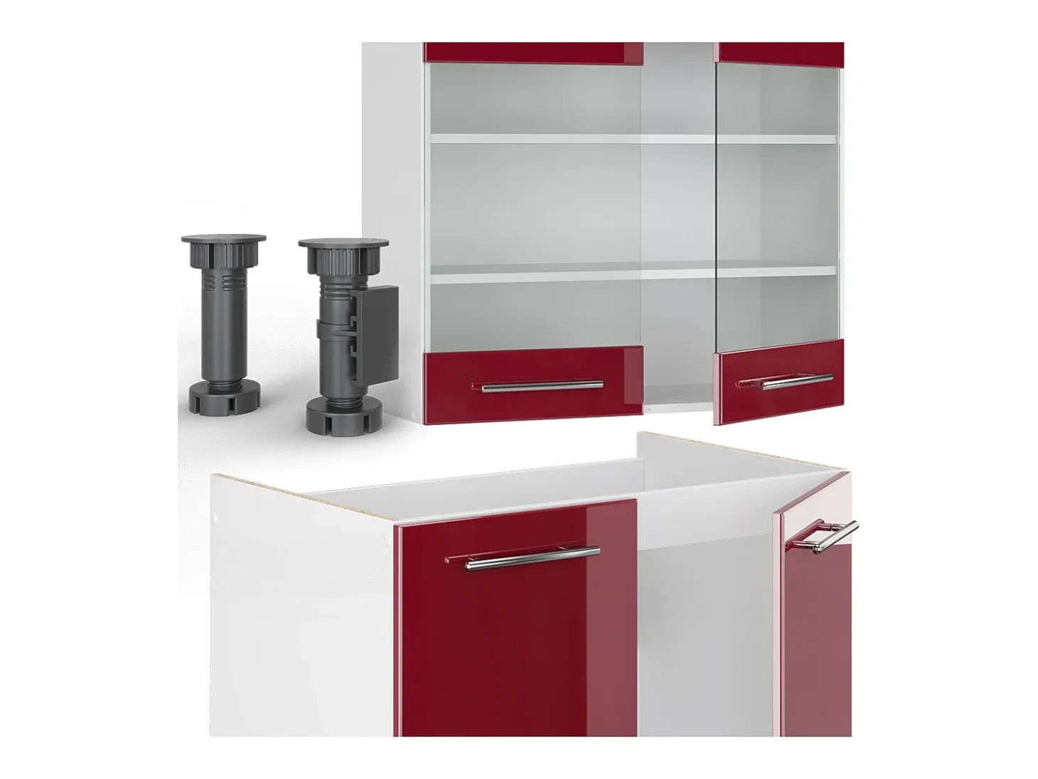 Mueble de cocina rojo burdeos alto brillo 200x46x81.6 fame-line