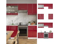 Mueble de cocina rojo burdeos alto brillo 200x46x81.6 fame-line