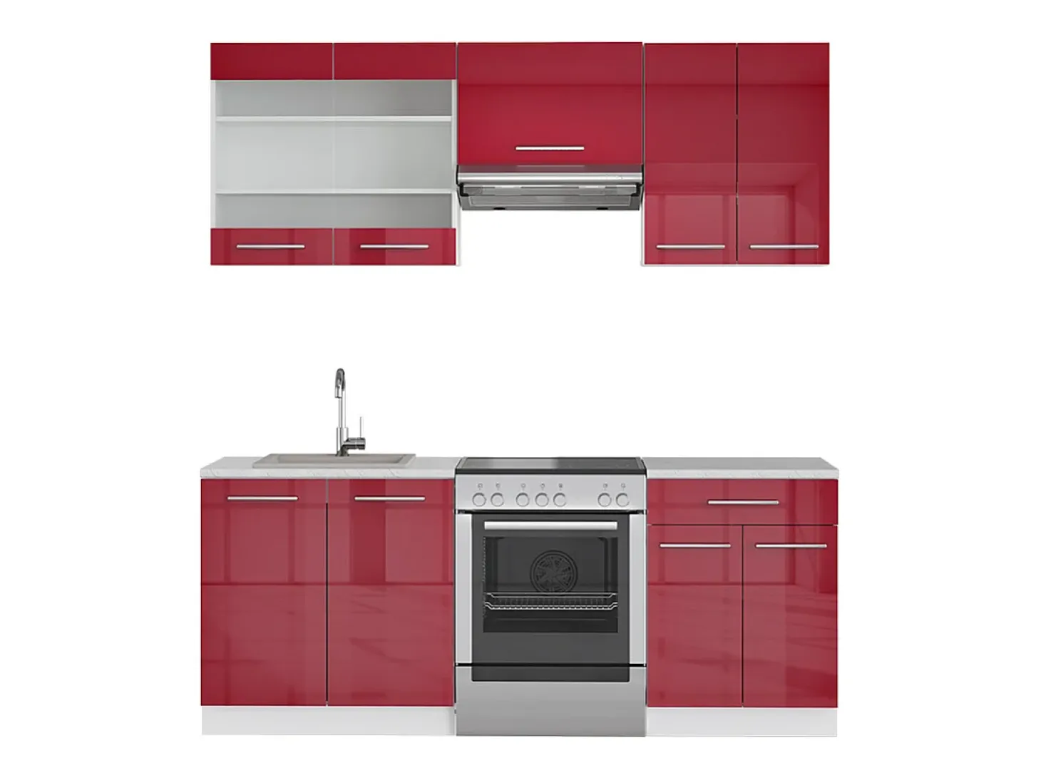 Mueble de cocina rojo burdeos alto brillo 200x46x81.6 fame-line